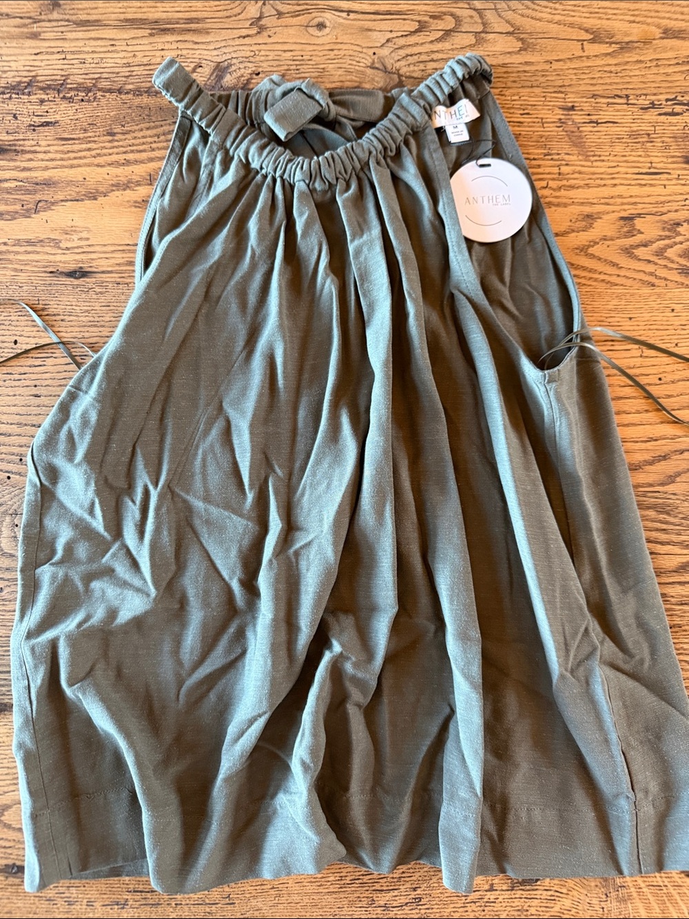 Olive Green Women's Tank Top with Gathered Neck